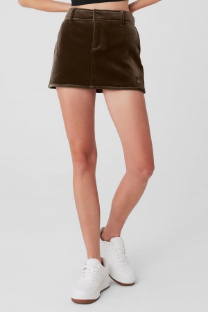 Falda Alo Yoga Ribbed Velour Baller Mini Mujer Macchiato | España BJTZ-69782