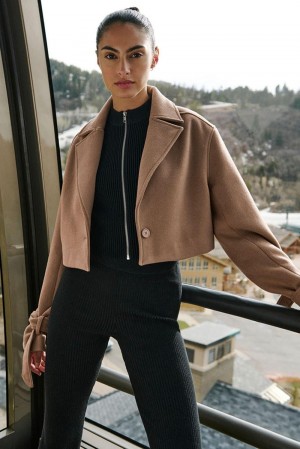 Gabardina Alo Yoga Wool Cropped Metro Mujer Toasted Almond | España UIES-53804