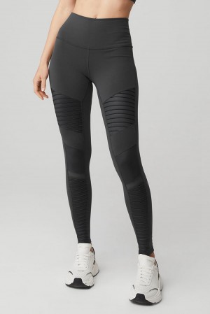 Leggins Alo Yoga High-Waist Motos Mujer Anthracite / Anthracite Glossy | España SCEN-37061