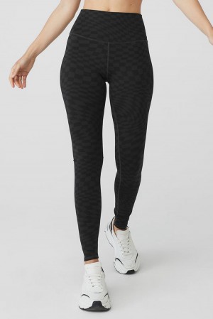 Leggins Alo Yoga Jacquard High-Waist Checkered Mujer Negras | España PVZK-21836