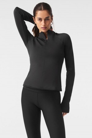Manga Larga Alo Yoga Airlift Winter Warm 1/4 Zip Mujer Negras | España WOHF-64179