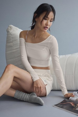 Manga Larga Alo Yoga Asymmetric Sheer Glow Mujer Ivory | España YQFA-27459