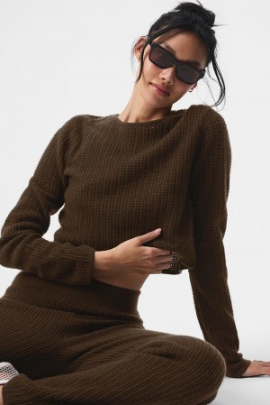 Manga Larga Alo Yoga Cashmere Plush Waffle Cropped Mujer Espresso | España QAMT-57248