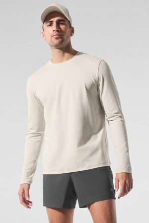 Manga Larga Alo Yoga Conquer Reform Crewneck Hombre Bone | España RLHY-05387