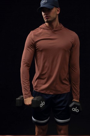 Manga Larga Alo Yoga Conquer Reform With Hood Hombre Chestnut | España QXKR-76530