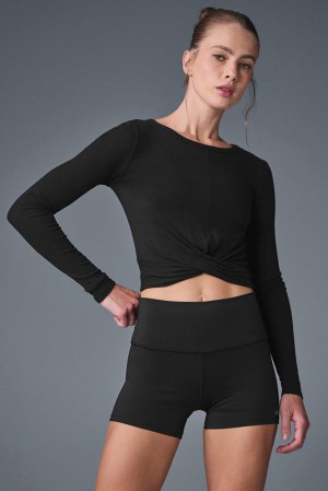 Manga Larga Alo Yoga Cover Top Tops Mujer Negras | España EXPW-18694