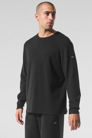 Manga Larga Alo Yoga Elevate Waffle Crew Hombre Negras | España CKRP-08143