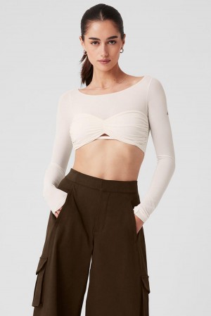 Manga Larga Alo Yoga Mesh Sheer Illusion Cropped Mujer Ivory | España BUCF-92630