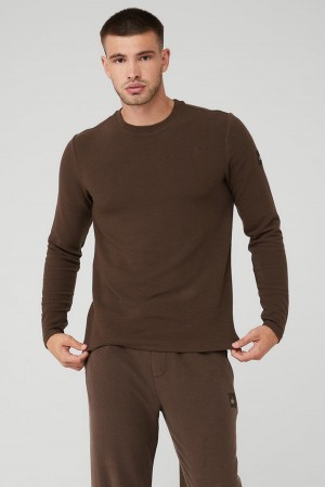 Manga Larga Alo Yoga Micro Waffle Fast Break Tee Hombre Espresso | España UQHO-30291