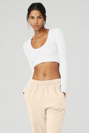Manga Larga Alo Yoga Seamless Ribbed Cropped Serene Mujer Blancas | España GCBD-04896