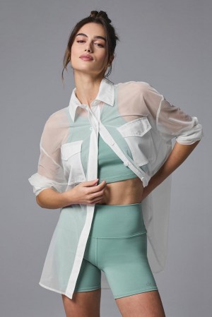 Manga Larga Alo Yoga Sheer Effusion Button Down Mujer Blancas | España CFYS-53918