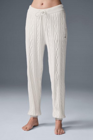 Pantalon Alo Yoga Cable Knit Winter Bliss Mujer Ivory | España CDBG-64082