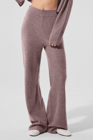 Pantalon Alo Yoga Cashmere High-Waist Plush Waffle Mujer Mushroom Heather | España JRZN-51207