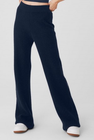 Pantalon Alo Yoga Cashmere High-Waist Plush Waffle Mujer Azul Marino | España RVIT-28395