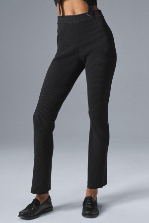 Pantalon Alo Yoga Denim Knit High-Waist Flare Mujer Negras | España ILXM-71602