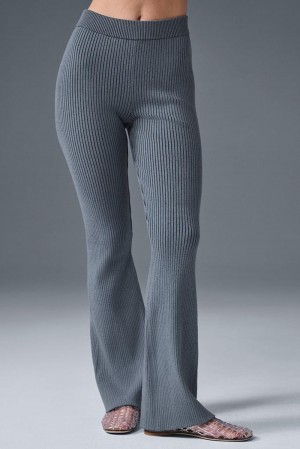 Pantalon Alo Yoga Denim Knit High-Waist Flare Mujer Gris | España ISPW-41358