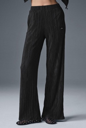 Pantalon Alo Yoga High-Waist Micro Plisse Straight Leg Mujer Negras | España QYZW-04531