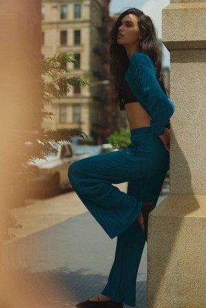 Pantalon Alo Yoga High-Waist Micro Plisse Straight Leg Mujer Azules | España KIMT-80745
