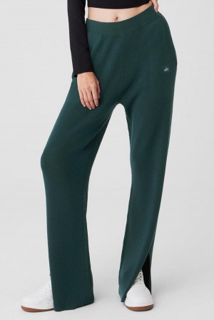 Pantalon Alo Yoga Knit High-Waist Salana Wide Leg Mujer Verde | España RDCQ-75263