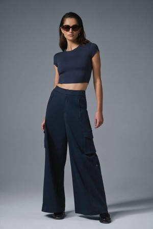 Pantalon Alo Yoga Show Off Cargo Wide Leg Mujer Azul Marino | España LTUG-84953