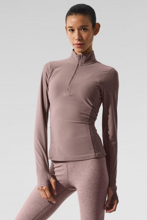 Pullover Alo Yoga Alosoft 1/2 Zip Rapid Mujer Mushroom | España OPIN-50632