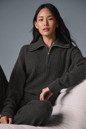 Pullover Alo Yoga Cashmere Plush Waffle 1/4 Zip Mujer Verde Menta Gris | España OSTZ-05639