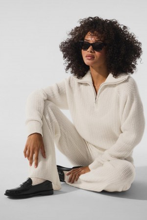 Pullover Alo Yoga Cashmere Plush Waffle 1/4 Zip Mujer Ivory | España LEIG-09172