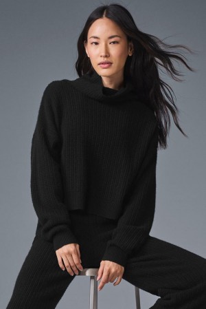 Pullover Alo Yoga Cashmere Plush Waffle Turtleneck Mujer Negras | España SFXQ-35289