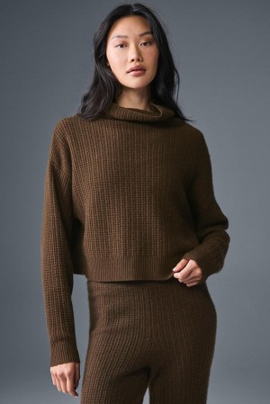 Pullover Alo Yoga Cashmere Plush Waffle Turtleneck Mujer Espresso | España MDQO-17640