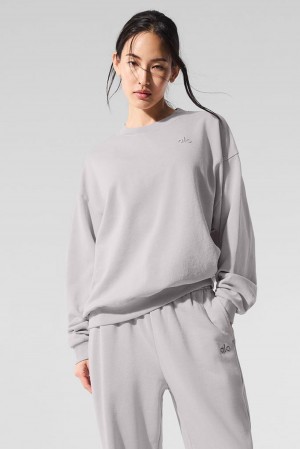 Pullover Alo Yoga Washed Accolade Crew Neck Mujer Gris Azules | España YINF-69281