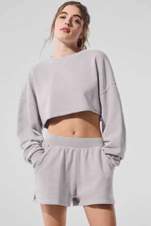 Pullover Alo Yoga Washed Extreme Cropped Mujer Gris Azules | España GEXD-76905