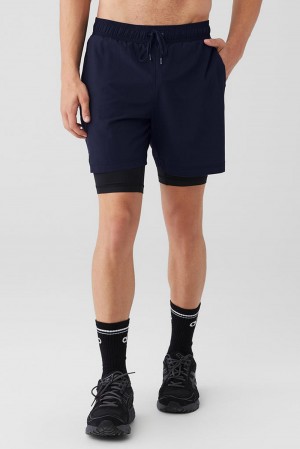Short Alo Yoga 7'' Unity 2 In 1 Hombre Azul Marino Negras | España TAJV-26853