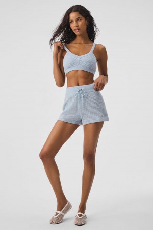Short Alo Yoga Cashmere High-Waist Plush Waffle Mujer Azules | España MILP-59860