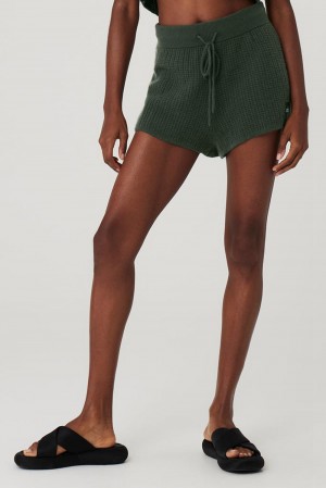 Short Alo Yoga Cashmere High-Waist Plush Waffle Mujer Verde Menta | España ZRGA-28650