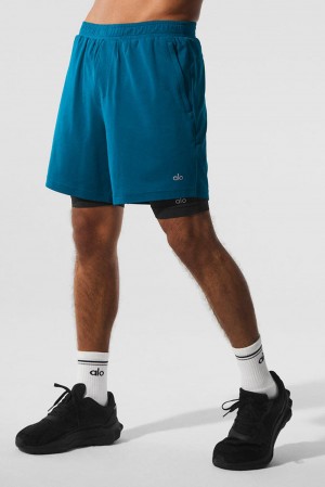Short Alo Yoga Conquer React 2-In-1 Performance Hombre Azules Negras | España KUBR-46750
