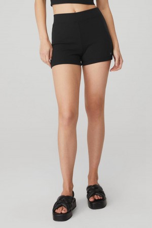 Short Alo Yoga Goddess Ribbed High-Waist Hot Mujer Negras | España JTBX-39486
