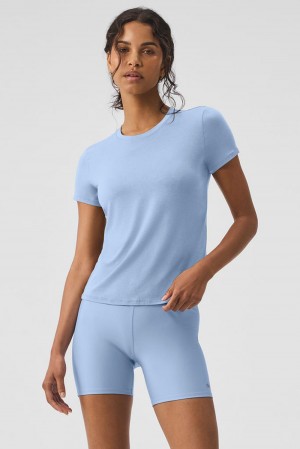 Short Sleeve Alo Yoga All Day Mujer Azules | España VNWE-35849