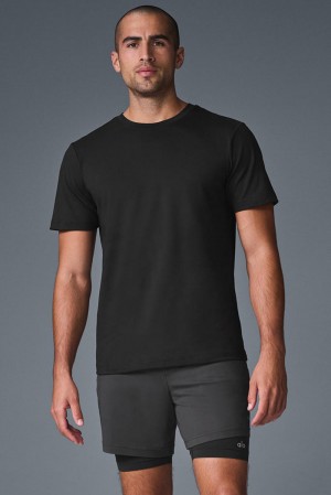 Short Sleeve Alo Yoga Conquer Reform Crewneck Hombre Negras | España HWDO-53027