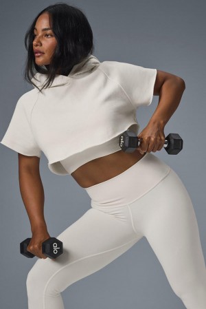 Short Sleeve Alo Yoga Cropped In The Air Mujer Ivory | España WXQL-34650