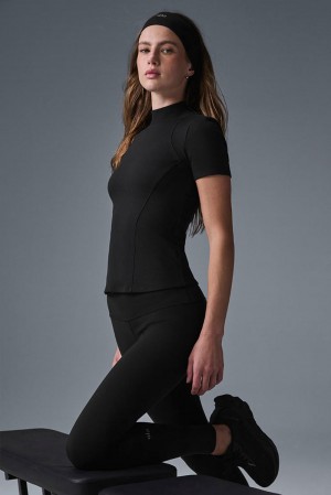 Short Sleeve Alo Yoga Ribbed Mesmerize Mujer Negras | España VXQE-92584