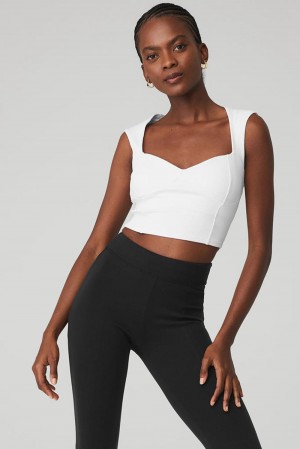 Short Sleeve Alo Yoga Ribbed Sweetheart Mujer Blancas | España EURL-65410