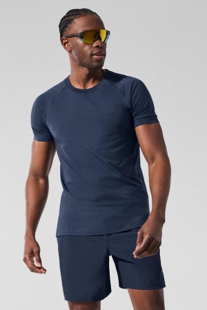 Short Sleeve Alo Yoga Vapor Crewneck Hombre Azul Marino | España BVKG-59326