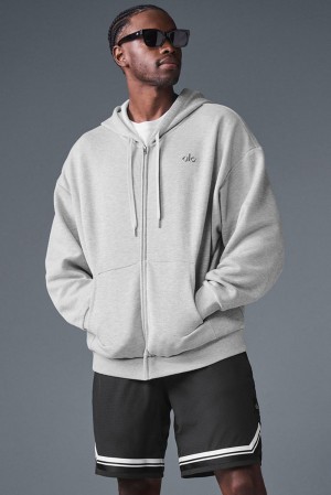 Sudadera con Capucha Alo Yoga Accolade Full Zip Hombre Gris | España QOPG-46017