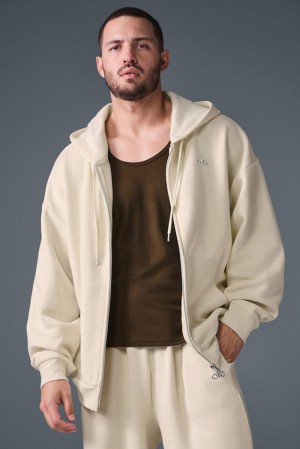 Sudadera con Capucha Alo Yoga Accolade Full Zip Hombre Oat Milk | España EQHK-50782