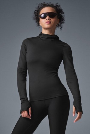 Sudadera con Capucha Alo Yoga Airlift Winter Warm Runner Mujer Negras | España VYEO-10374