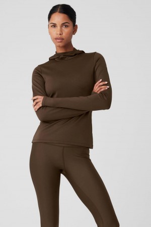 Sudadera con Capucha Alo Yoga Airlift Winter Warm Runner Mujer Espresso | España ZYNU-48519
