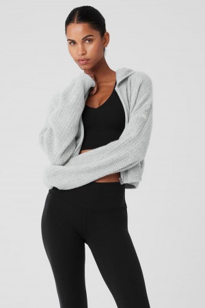 Sudadera con Capucha Alo Yoga Cashmere Plush Waffle Full Zip Mujer Gris | España UKWZ-62970