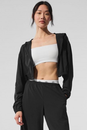 Sudadera con Capucha Alo Yoga Cropped Breezy Full-Zip Mujer Negras | España UEZX-52671
