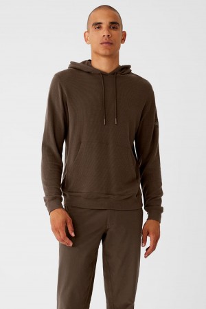 Sudadera con Capucha Alo Yoga Micro Waffle Fast Break Hombre Espresso | España WQJC-17823