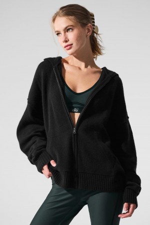 Sudadera con Capucha Alo Yoga New Class Cashmere Full Zip Mujer Negras | España HNRS-16843